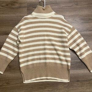 Mango beige and white striped turtleneck